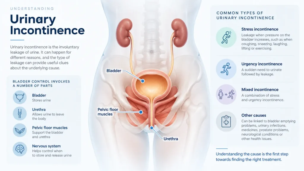 incontinence direct infographic on urinary incontinence symptoms reasons and treatment options