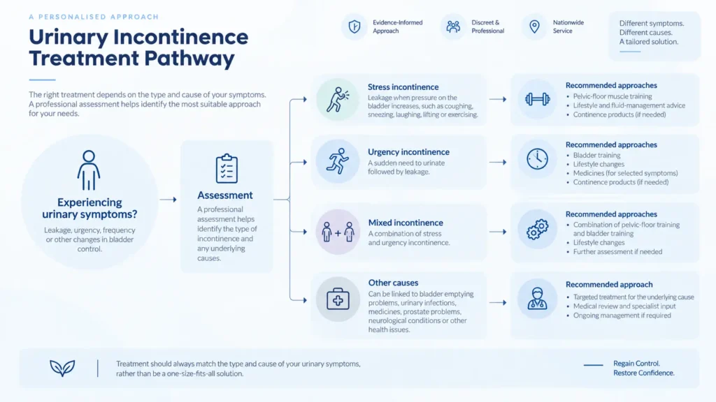 urinary incontinence treatment options infographics from the incontinence direct