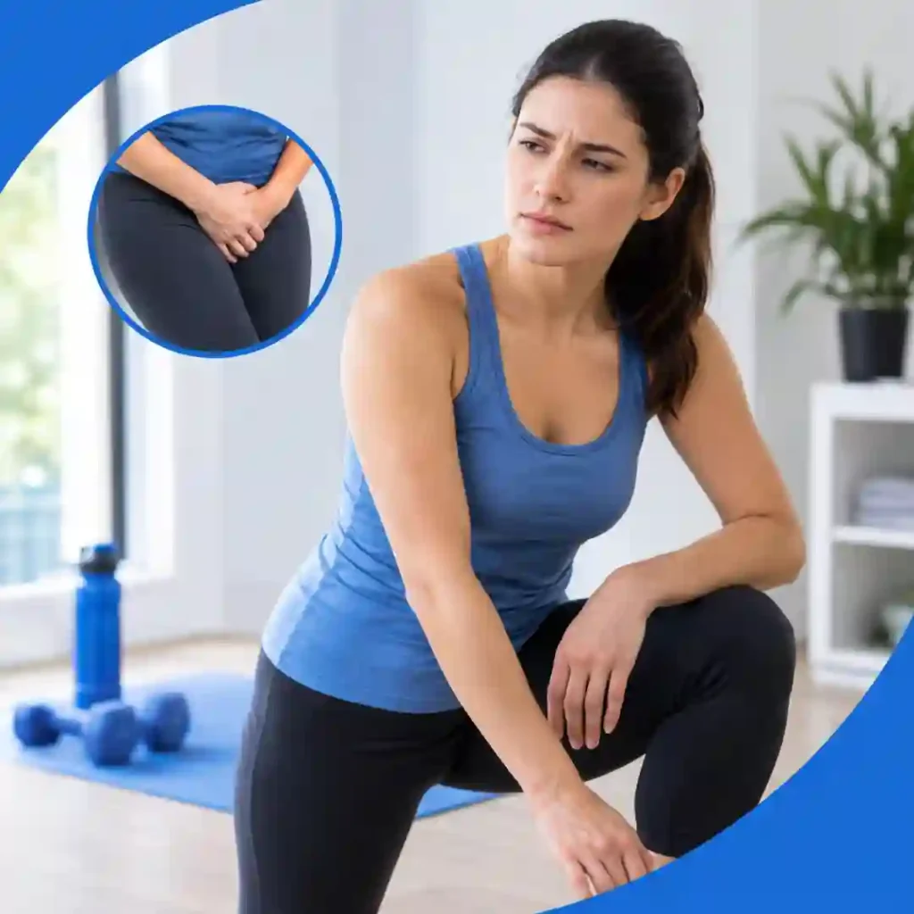 Pelvic-floor exercise guidance for urinary leakage, focusing on correct muscle technique, relaxed breathing, muscle relaxation and seeking professional advice if symptoms worsen.